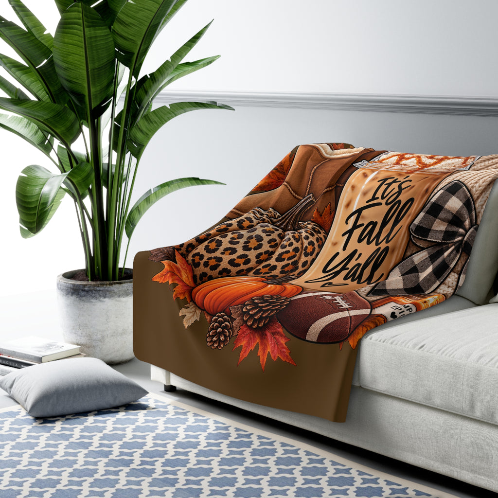 Fall Sherpa Blanket – "It's Fall Y'all" Pumpkin Spice Cozy Throw