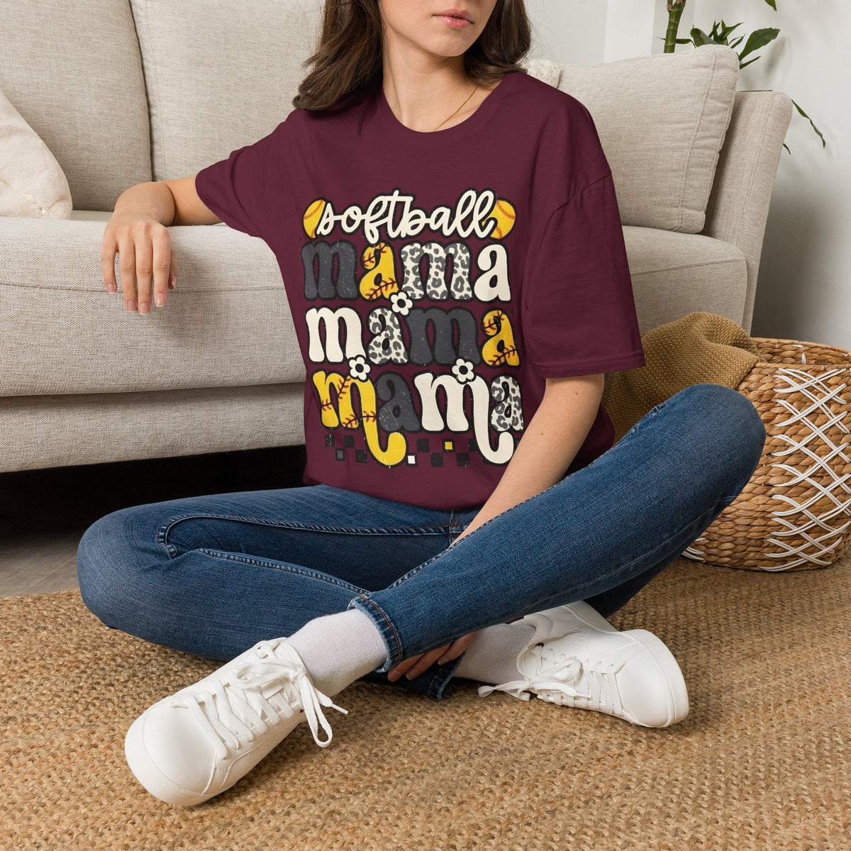 Softball Mama Graphic T-Shirt — Cute Leopard & Ball Mom Shirt
