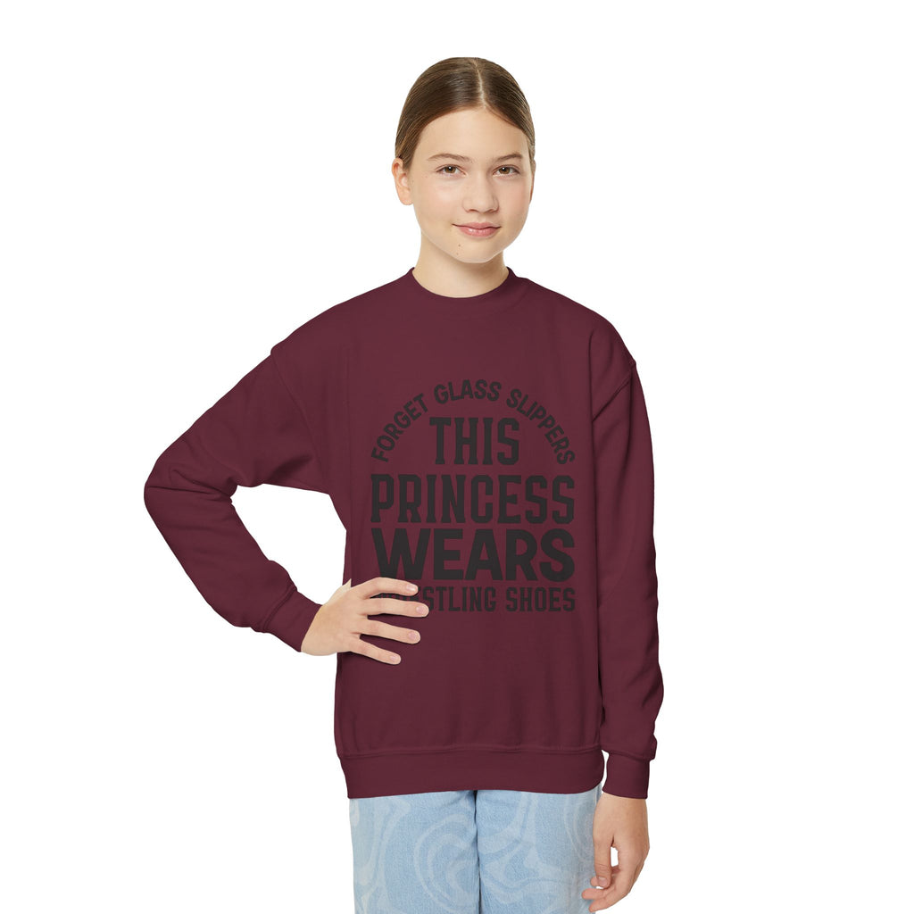 Youth Sweatshirt — "This Princess Wears Wrestling Shoes" Athletic Crewneck