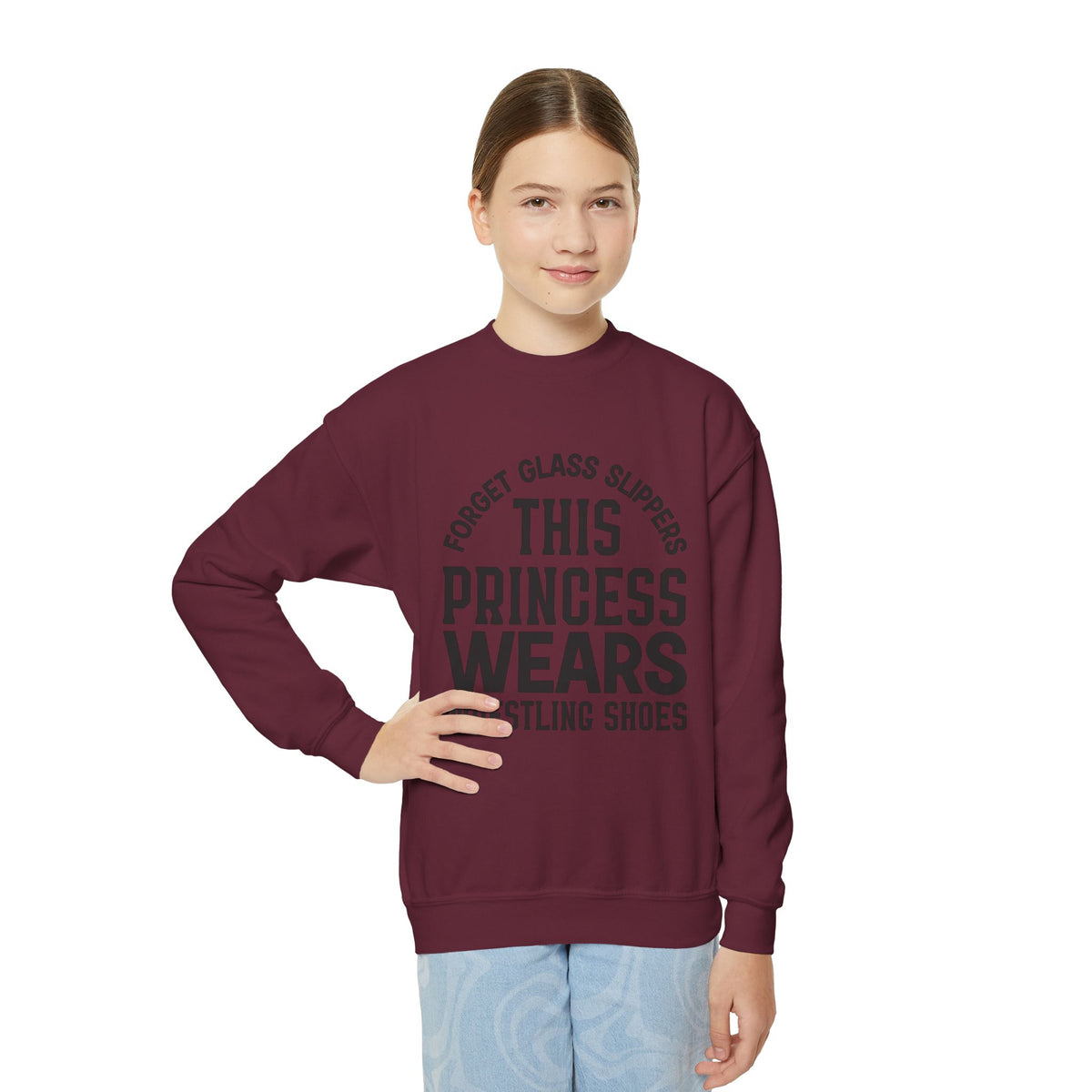 Youth Sweatshirt — "This Princess Wears Wrestling Shoes" Athletic Crewneck