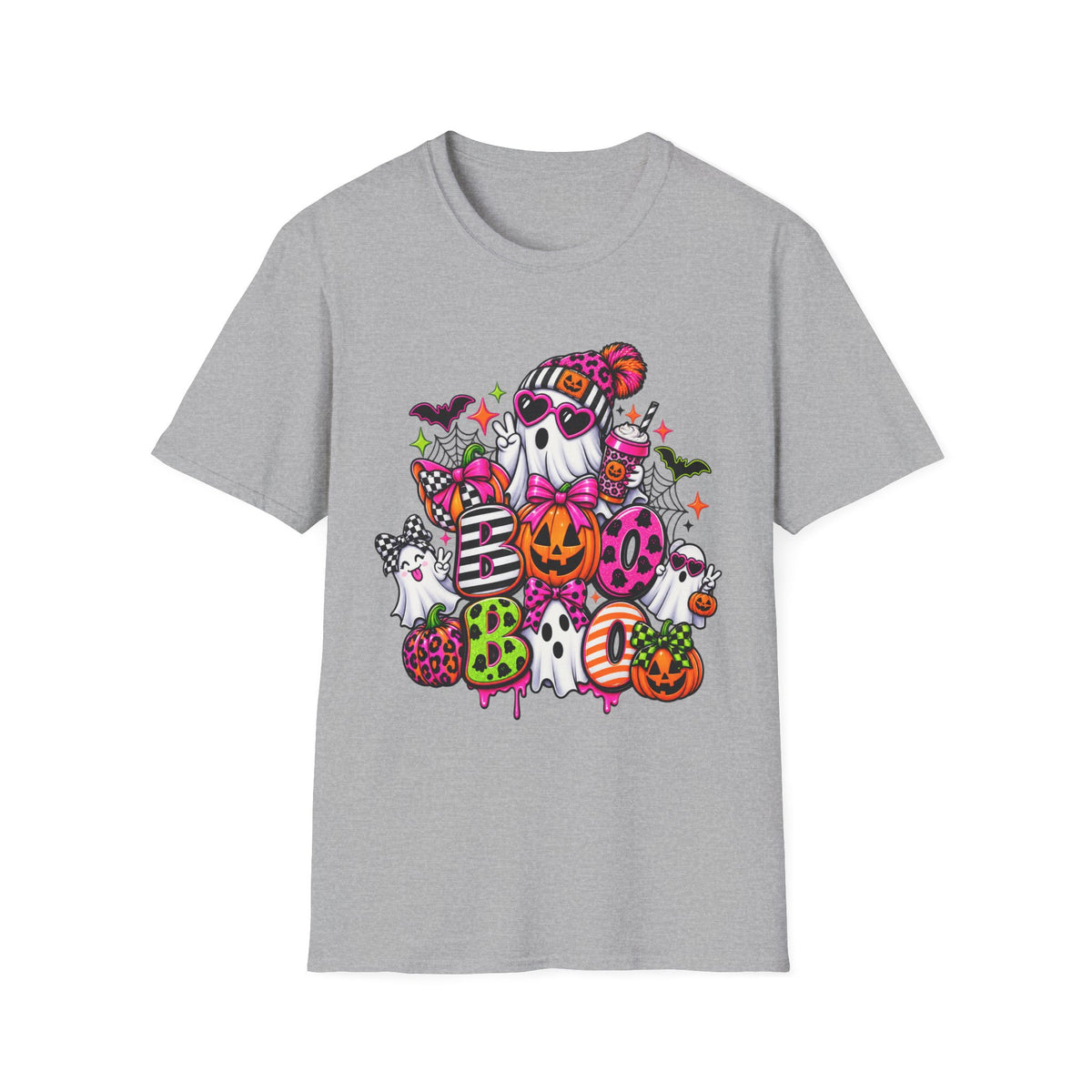 Cute Halloween Ghosts T-Shirt — Colorful Pumpkin & Candy Skull Graphic