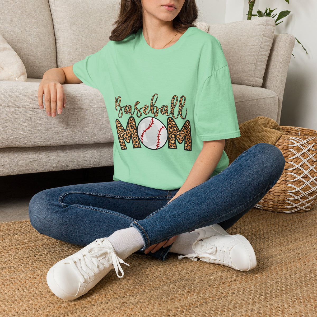 Baseball Mom Leopard Print T-Shirt — Baseball Mom Tee with Baseball Graphic