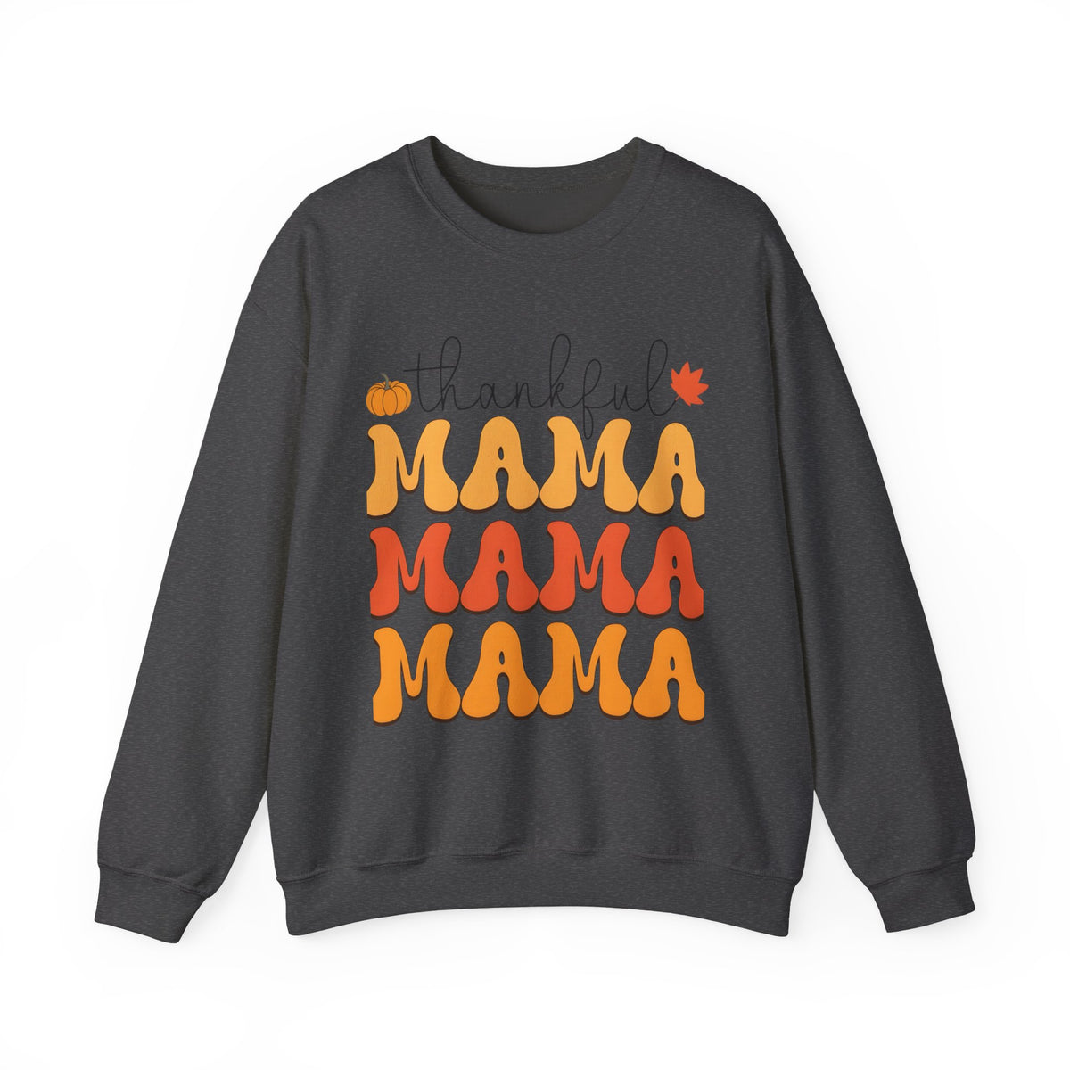 Thankful Mama Crewneck Sweatshirt — Fall Pumpkin & Leaf Graphic