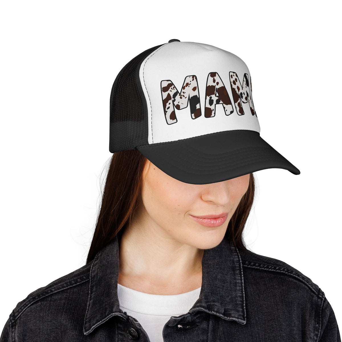 Mama Cow Print Trucker Cap – Farmhouse Mom Hat
