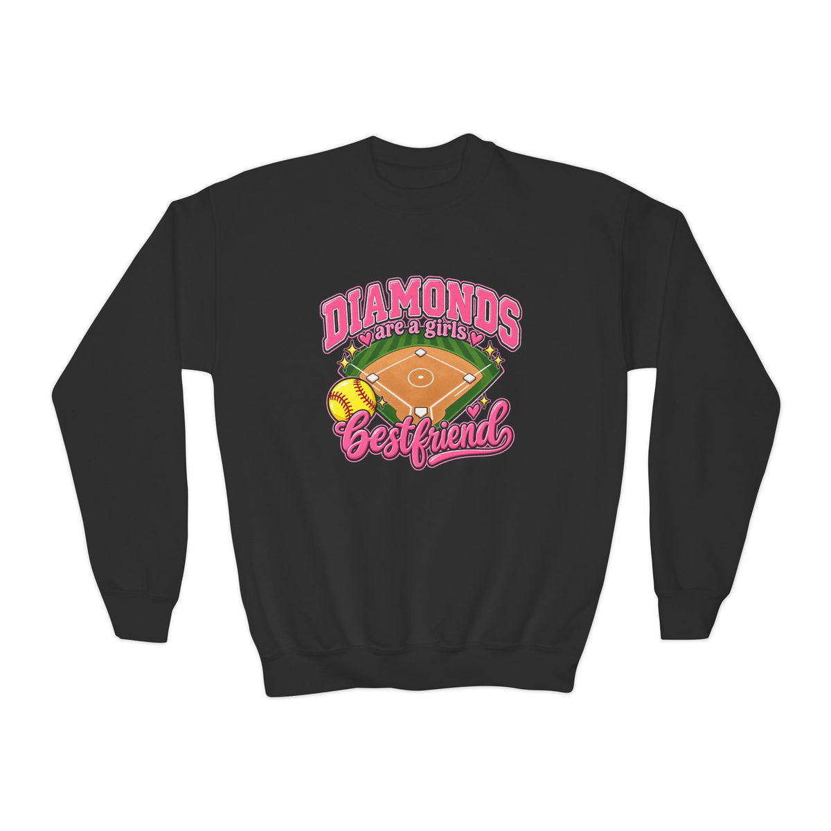 Youth Crewneck Sweatshirt — "Diamonds Best Friend" Baseball Field Graphic