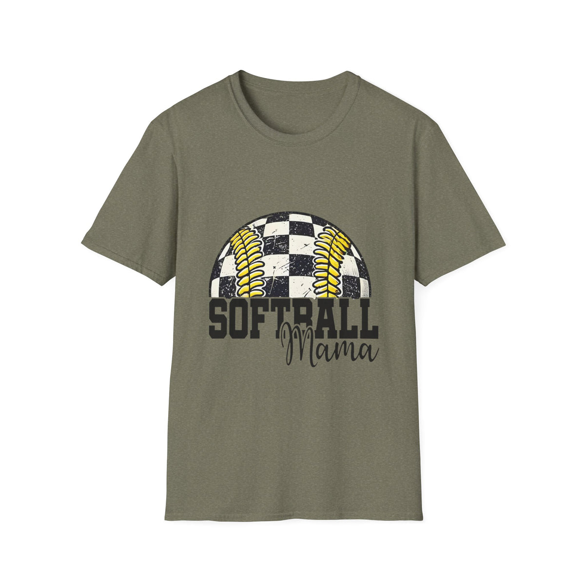 Softball Mama T‑Shirt — Checkered Ball Graphic Softball Mom Tee