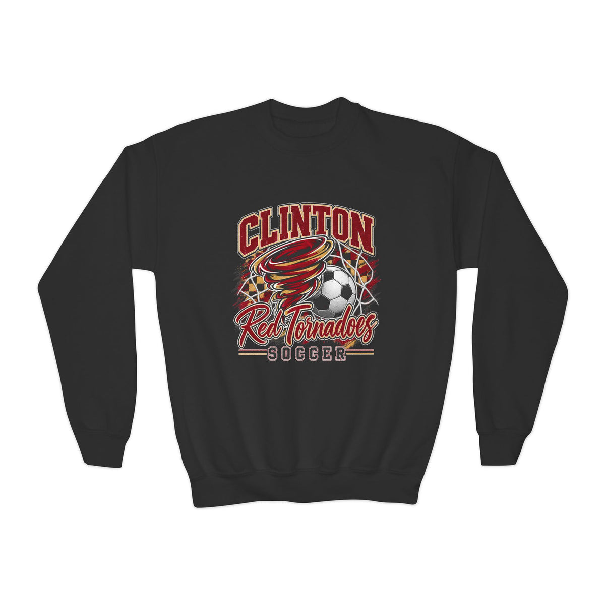 Youth Crewneck Sweatshirt - Clinton Red Tornadoes Soccer Team Graphic