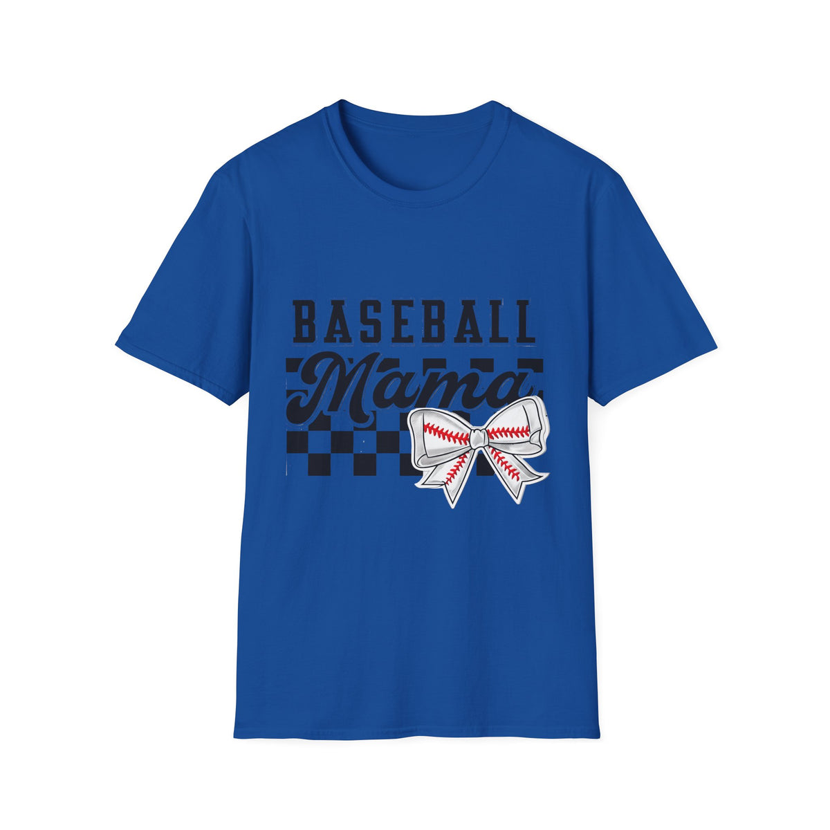 Baseball Mama T-Shirt — Checkerboard Bow Soft Tee for Baseball Moms