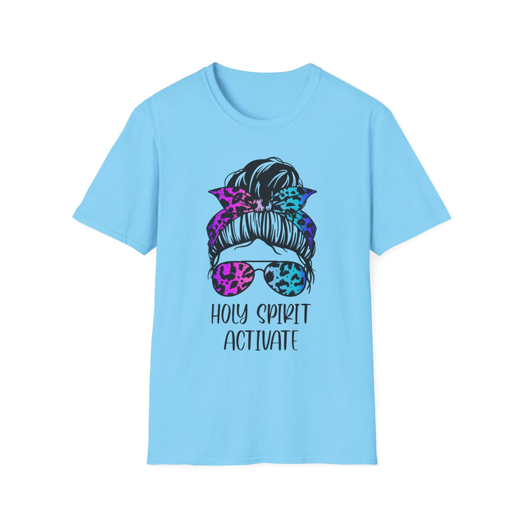 T-Shirt — Holy Spirit Activate Messy Bun Graphic Tee (Leopard Bow & Sunglasses)