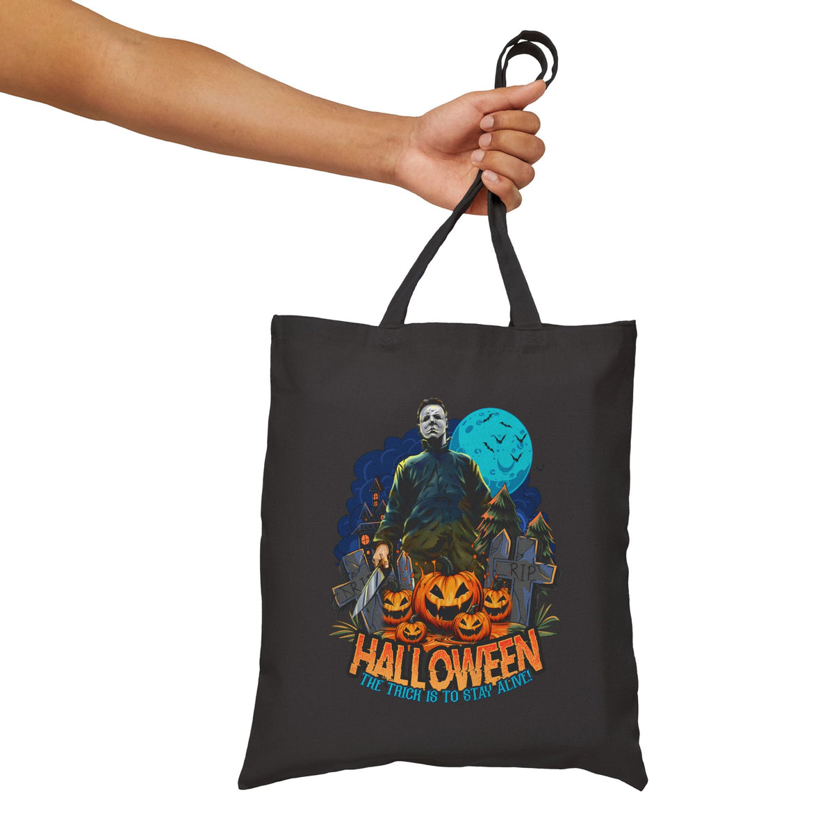 Halloween Michael Myers Tote Bag – Spooky Pumpkin Trick-or-Treat Canvas Tote