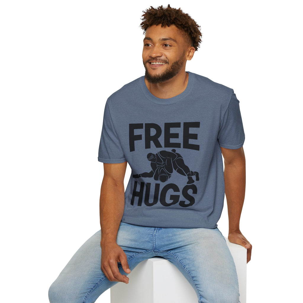 Free Hugs T-Shirt — Playful Graphic Tee with Hugging Illustration