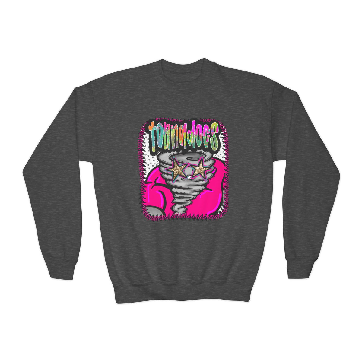 Youth Crewneck Sweatshirt —Neon Tornadoes Graphic