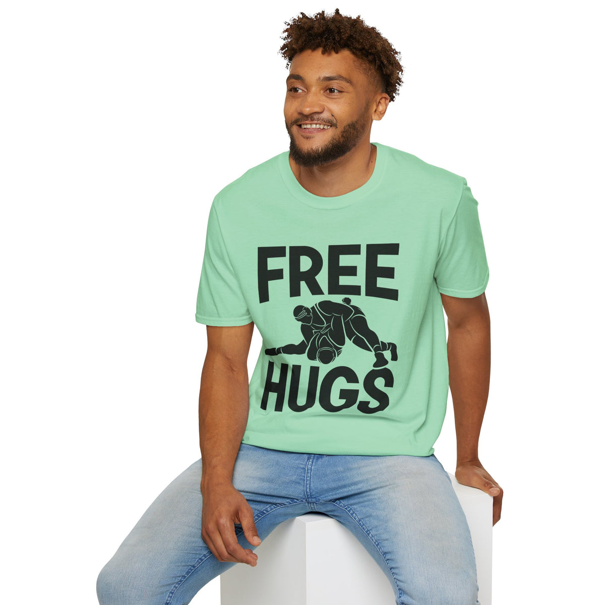 Free Hugs T-Shirt — Playful Graphic Tee with Hugging Illustration