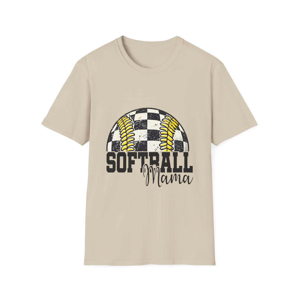 Softball Mama T‑Shirt — Checkered Ball Graphic Softball Mom Tee