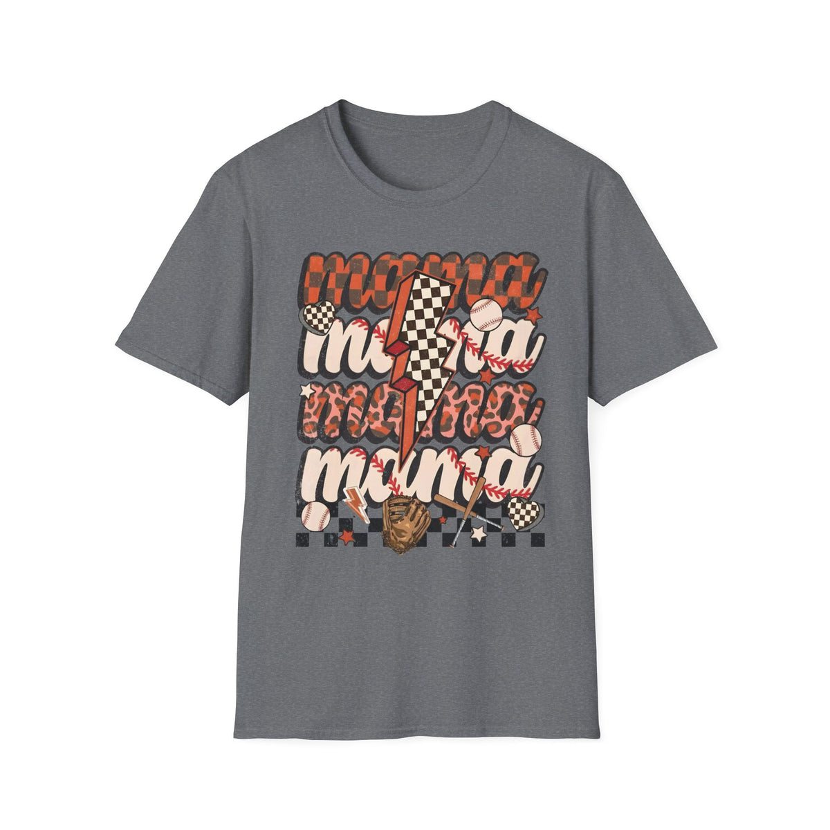 Baseball Mama T-Shirt — Checkerboard Lightning Mom Graphic Tee