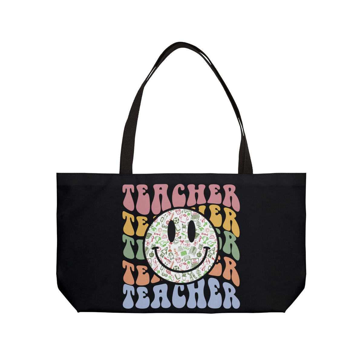 Teacher Smiley Weekender Tote Bag — Retro Floral Smile Teacher Gift