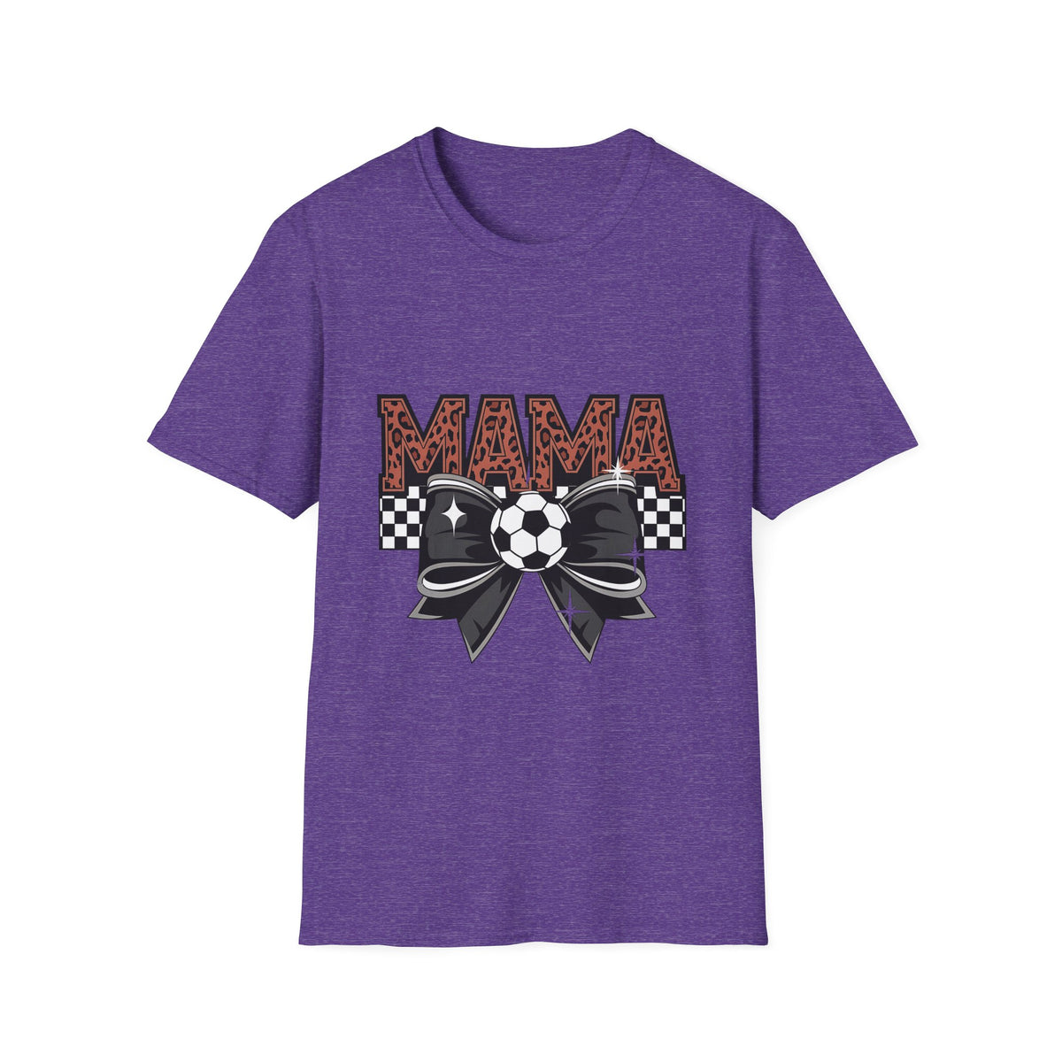 Mama Soccer Mom T-Shirt — Leopard Print & Checkered Bow Design