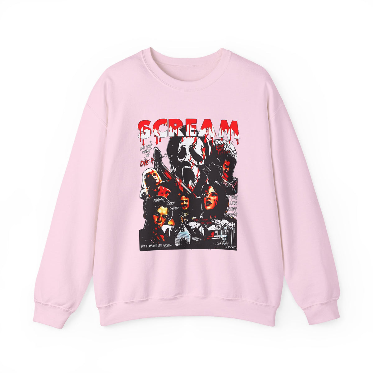 Scream Collage Sweatshirt — Retro Horror Movie Mask Graphic