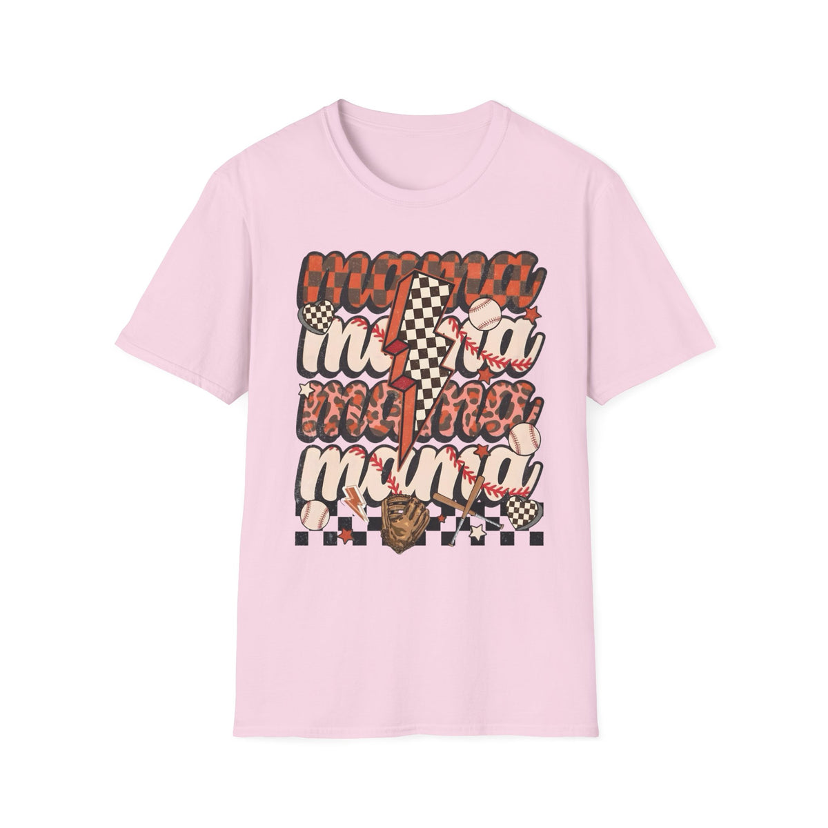 Baseball Mama T-Shirt — Checkerboard Lightning Mom Graphic Tee