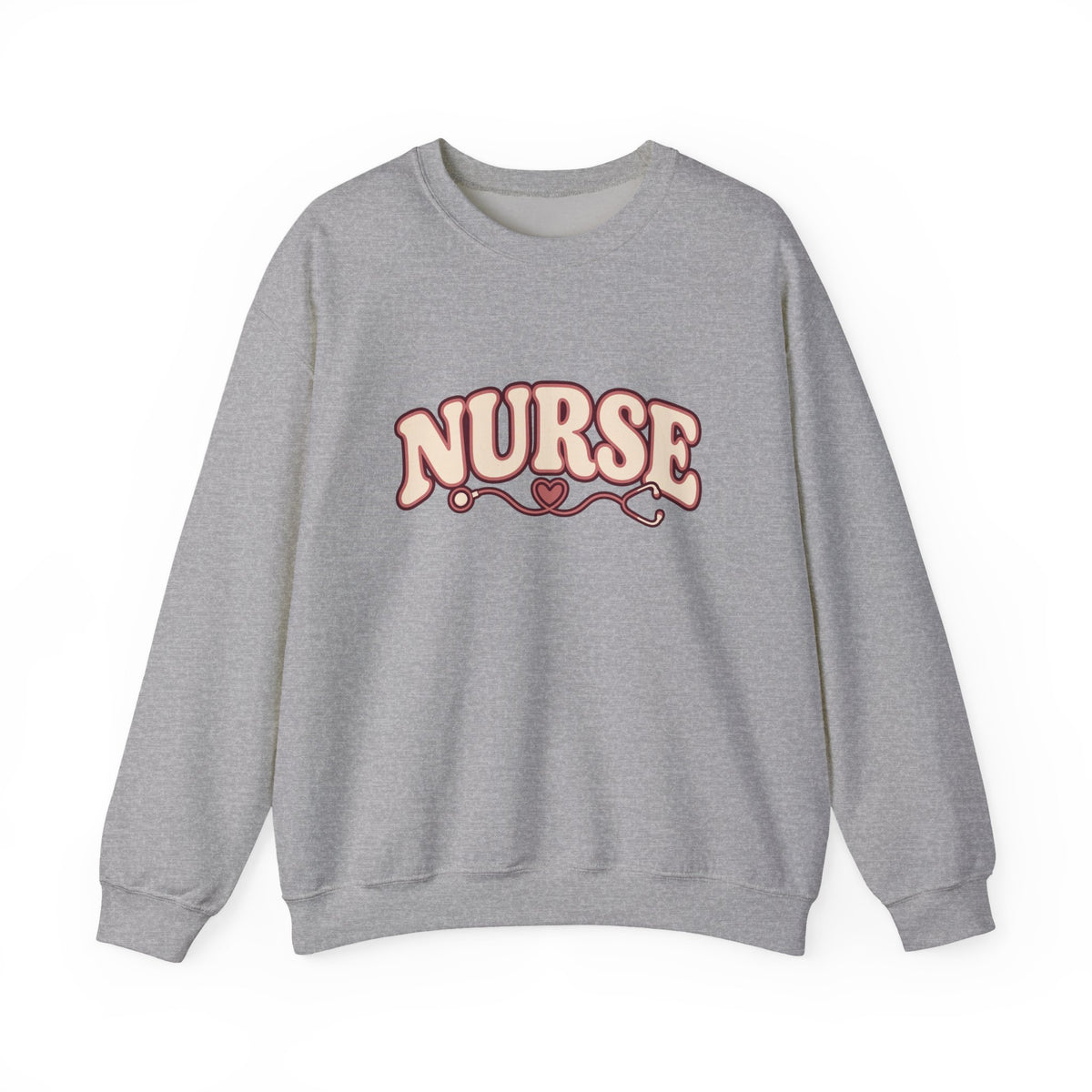 Nurse Crewneck Sweatshirt — Retro Script "NURSE" Design with Heart Stethoscope