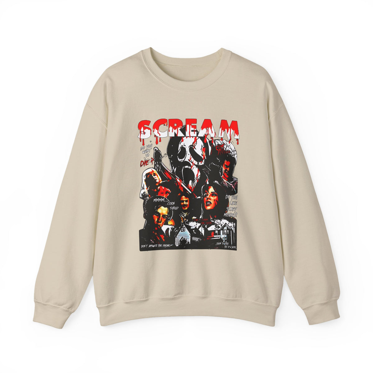 Scream Collage Sweatshirt — Retro Horror Movie Mask Graphic