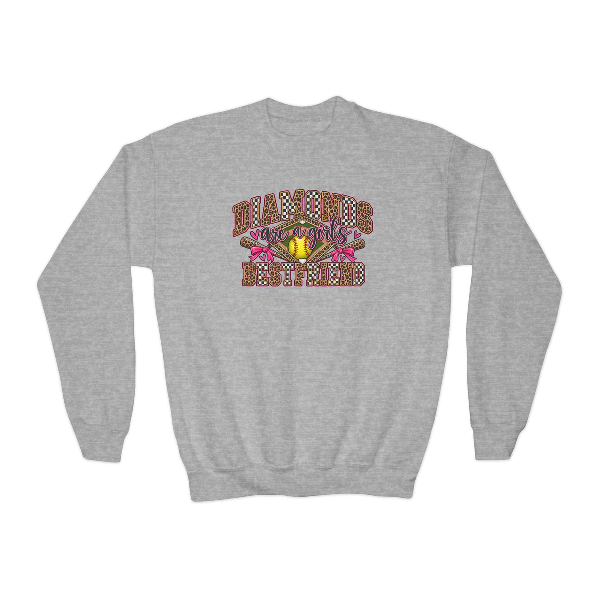 Youth Crewneck Sweatshirt — 'Mama's Boys' Leopard Floral Graphic