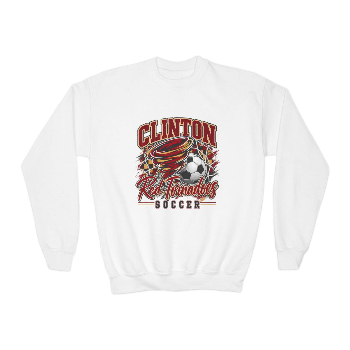 Youth Crewneck Sweatshirt - Clinton Red Tornadoes Soccer Team Graphic