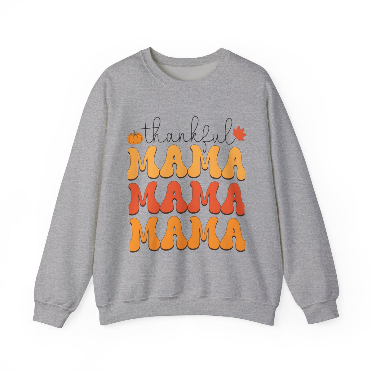 Thankful Mama Crewneck Sweatshirt — Fall Pumpkin & Leaf Graphic