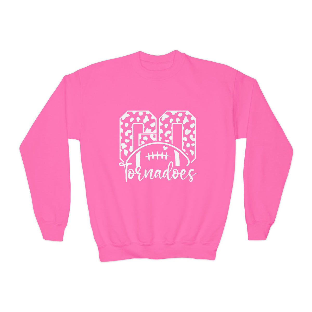 Youth Football Crewneck Sweatshirt – "GO Tornadoes" Leopard Print Design
