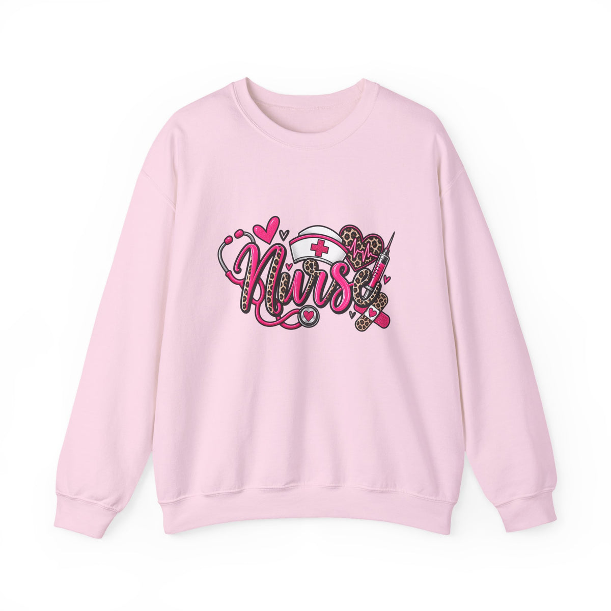 Nurse Heart Stethoscope Crewneck Sweatshirt — Leopard Print Medical Gift