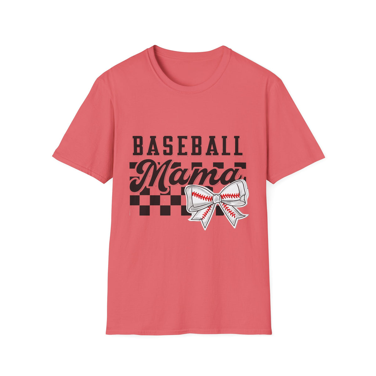 Baseball Mama T-Shirt — Checkerboard Bow Soft Tee for Baseball Moms