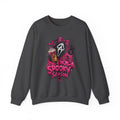 Spooky Season Crewneck Sweatshirt — Pink Horror Mask Graphic