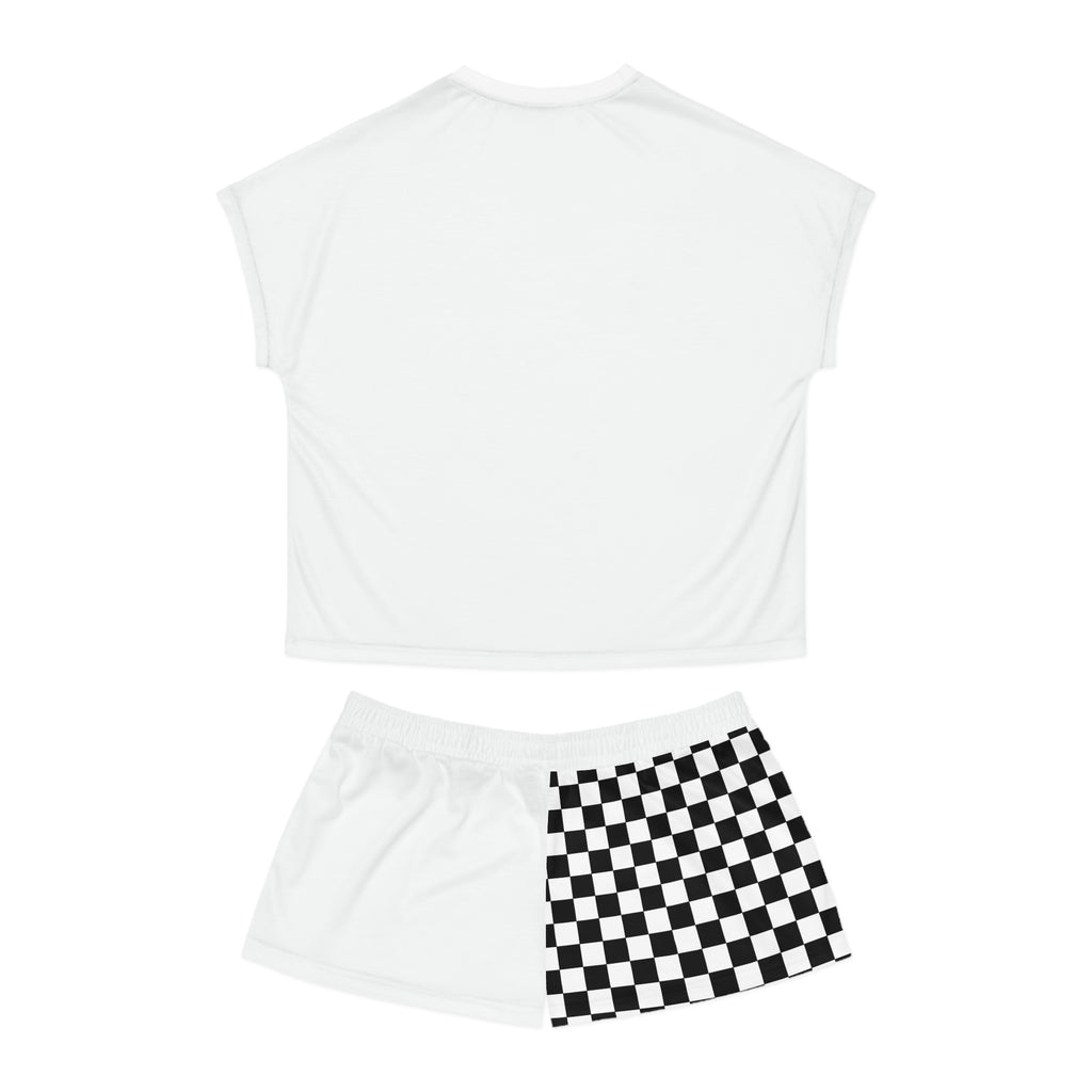 Cute Halloween Ghost Pajama Set — Women's Short Sleepwear with Checkerboard Shorts