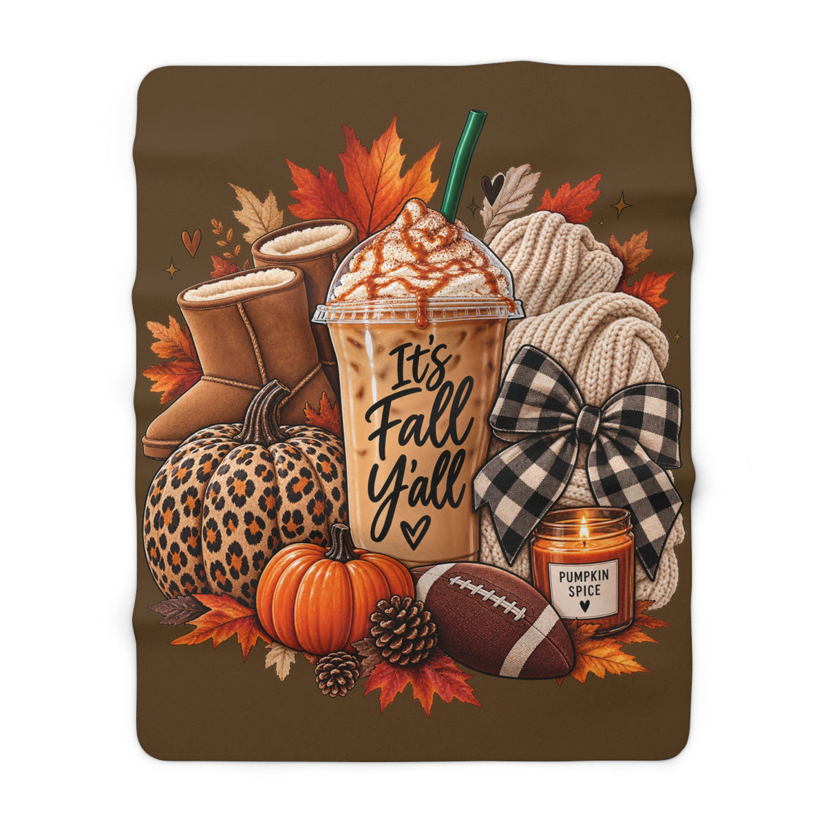 Fall Sherpa Blanket – "It's Fall Y'all" Pumpkin Spice Cozy Throw