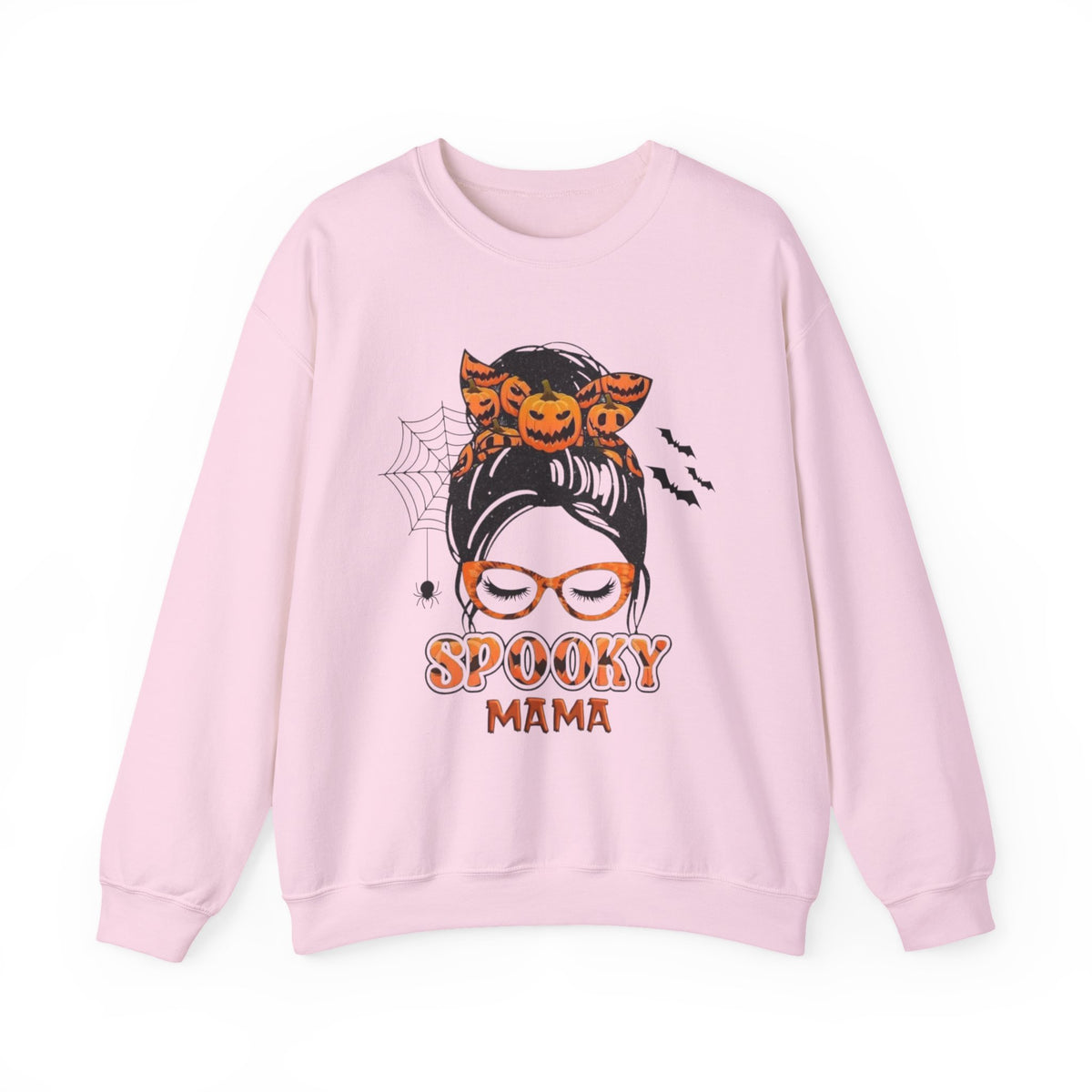 Spooky Mama Sweatshirt - Halloween Pumpkin Messy Bun Crewneck for Moms