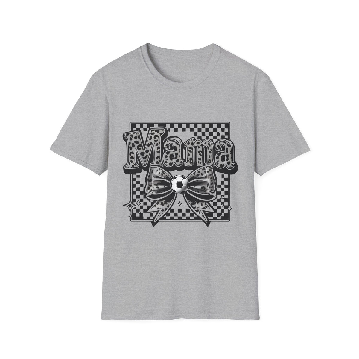 Mama Graphic Tee — Checkerboard Leopard Bow Shirt for Moms