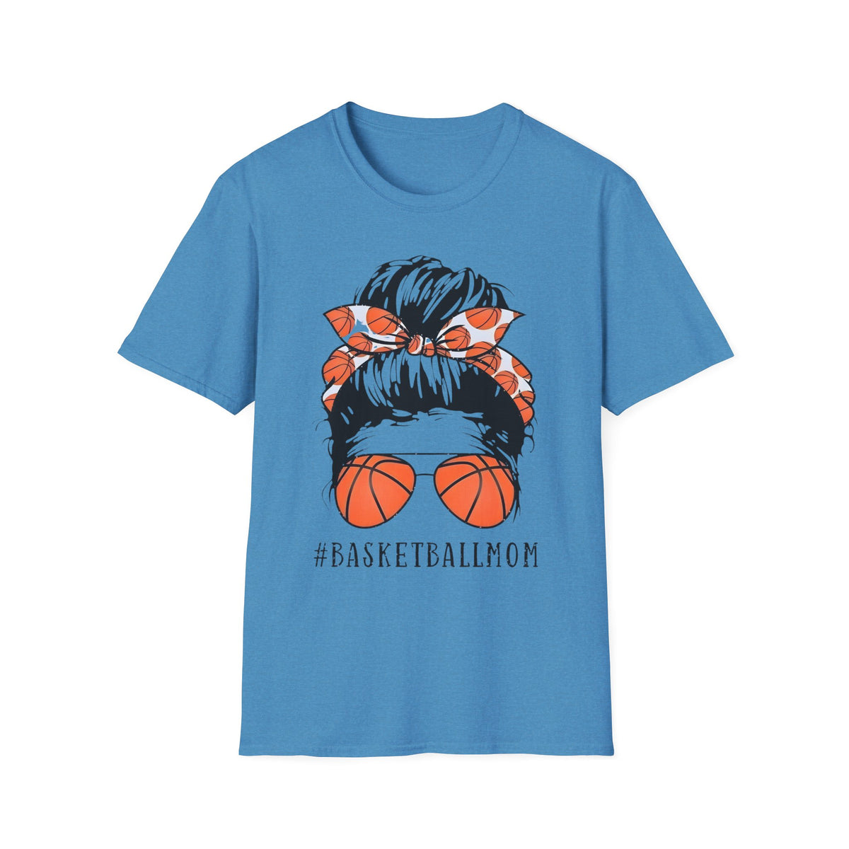 Basketball Mom Graphic T-Shirt — Messy Bun with Basketball Sunglasses