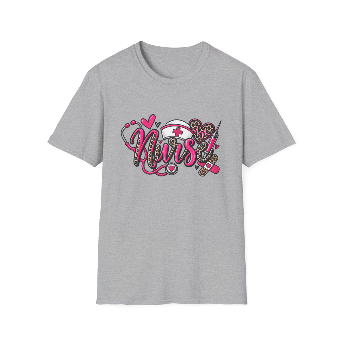 Nurse Heartbeat Graphic T-Shirt — Pink Leopard Medical Nurse Tee