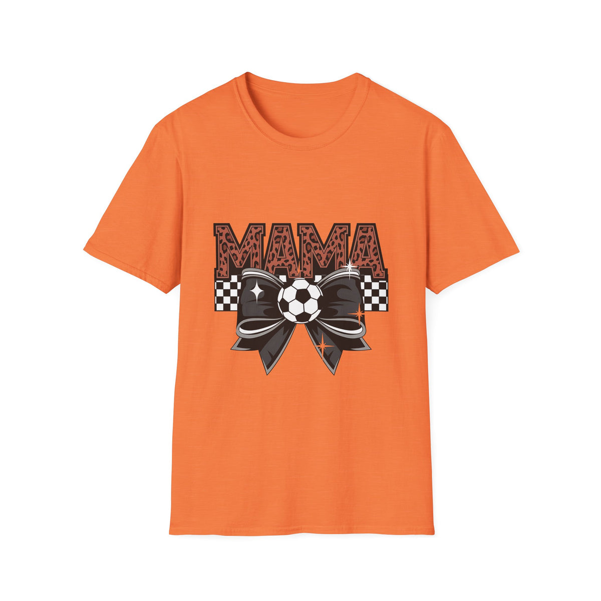 Mama Soccer Mom T-Shirt — Leopard Print & Checkered Bow Design
