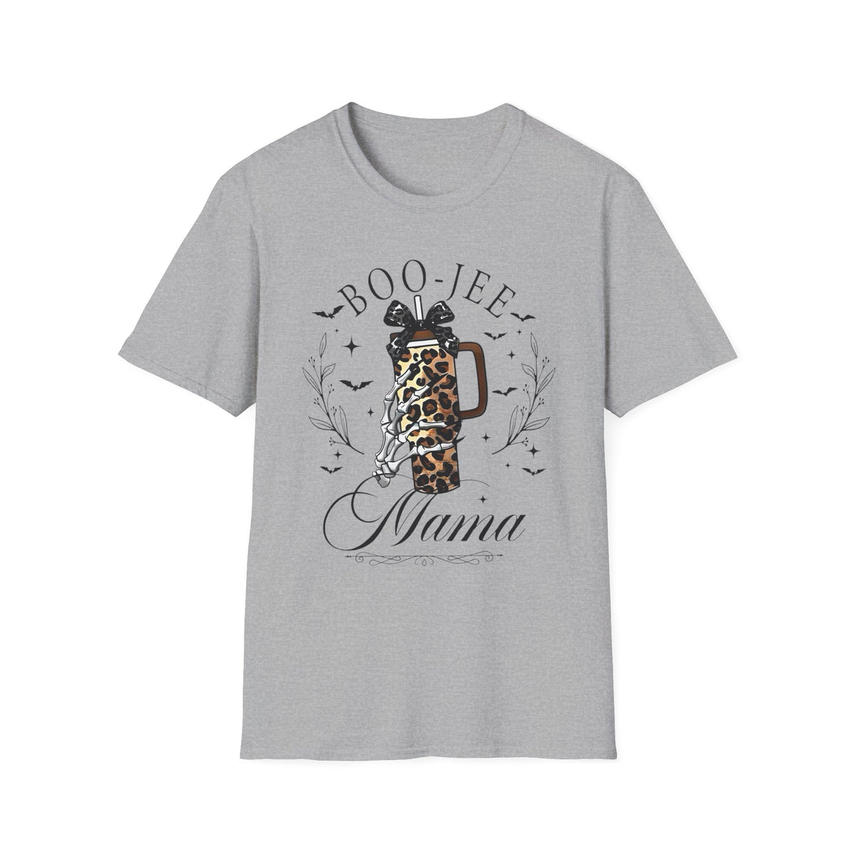 Boo-Jee Mama T-Shirt — Leopard Print Coffee Tumbler Halloween Tee