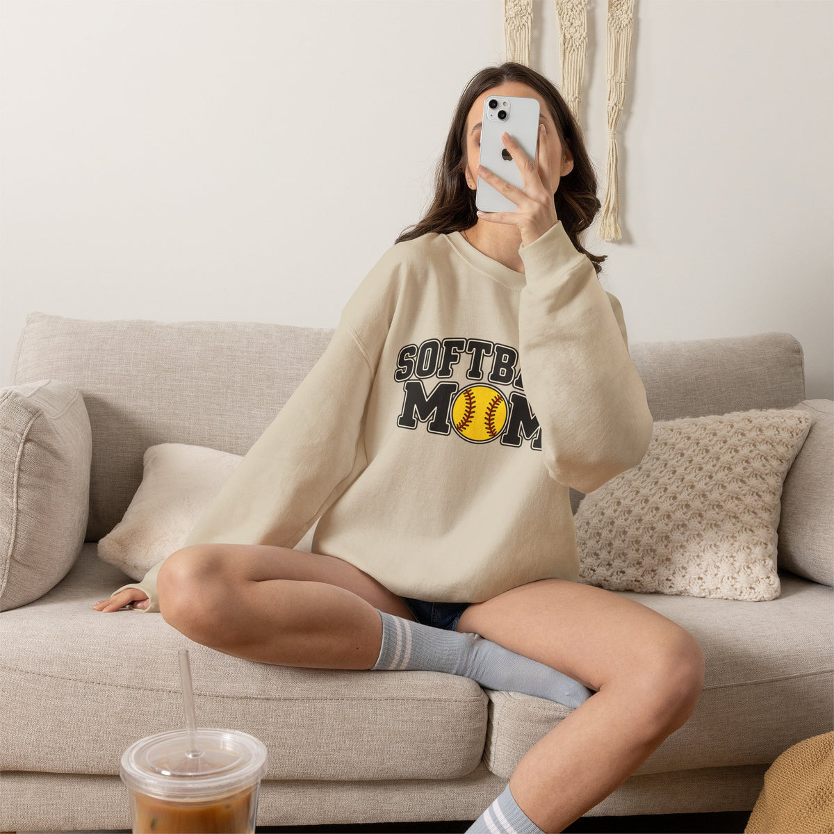 Softball Mom Crewneck Sweatshirt — Vintage Softball Logo for Proud Moms