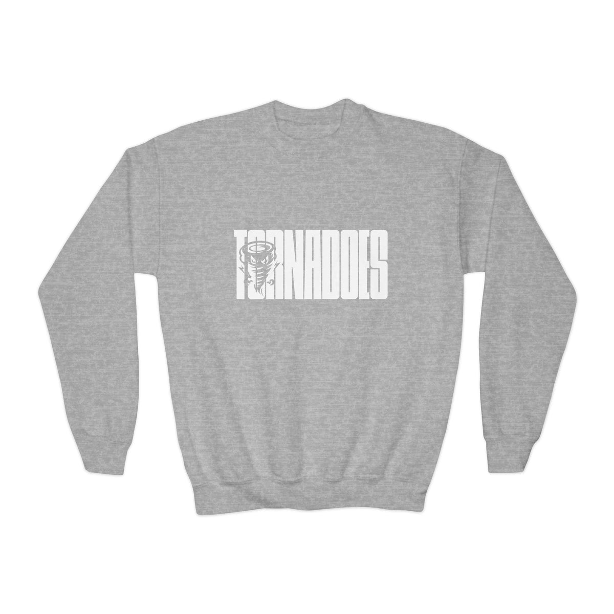 Youth Crewneck Sweatshirt - 'Tornadoes' Distressed Logo Graphic