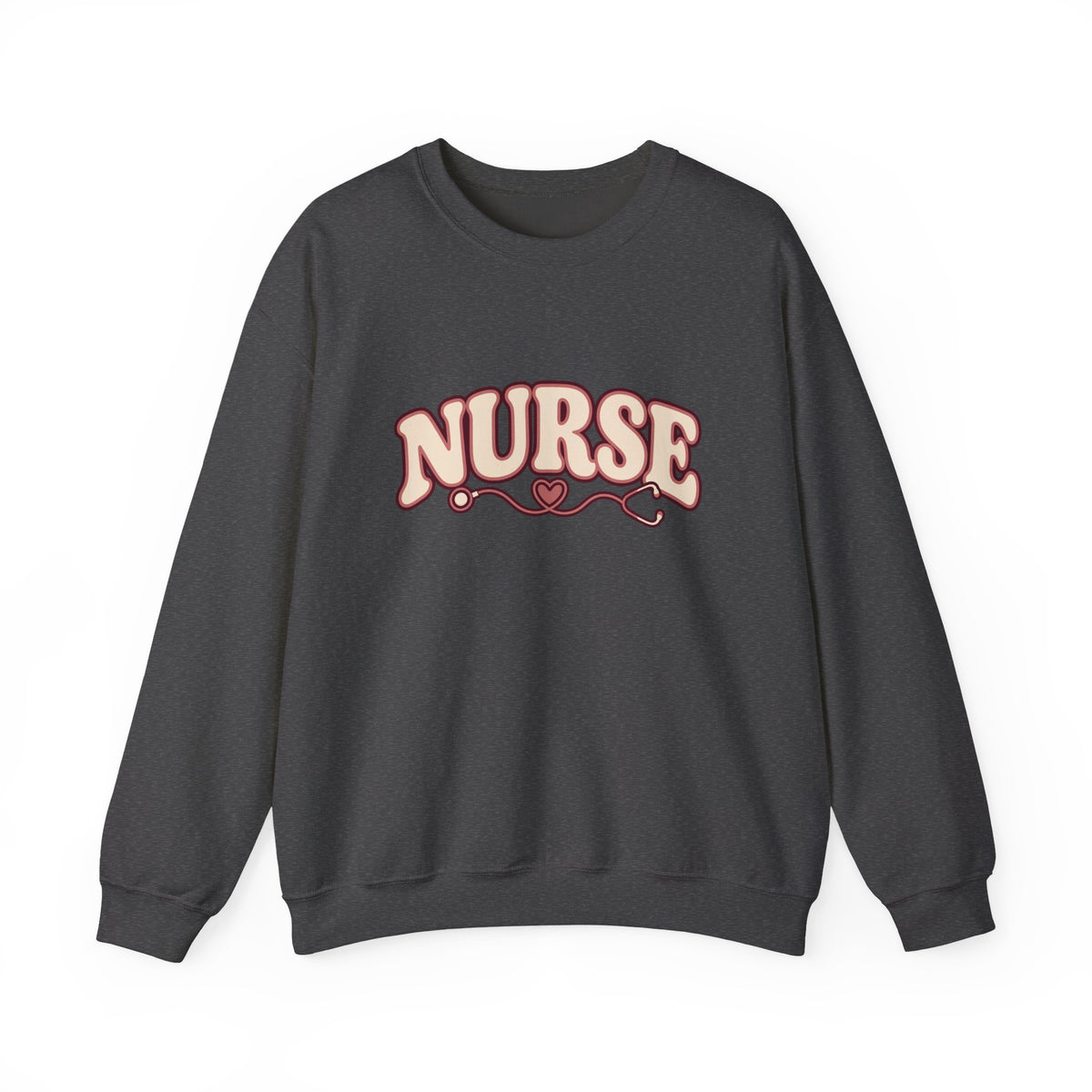 Nurse Crewneck Sweatshirt — Retro Script "NURSE" Design with Heart Stethoscope