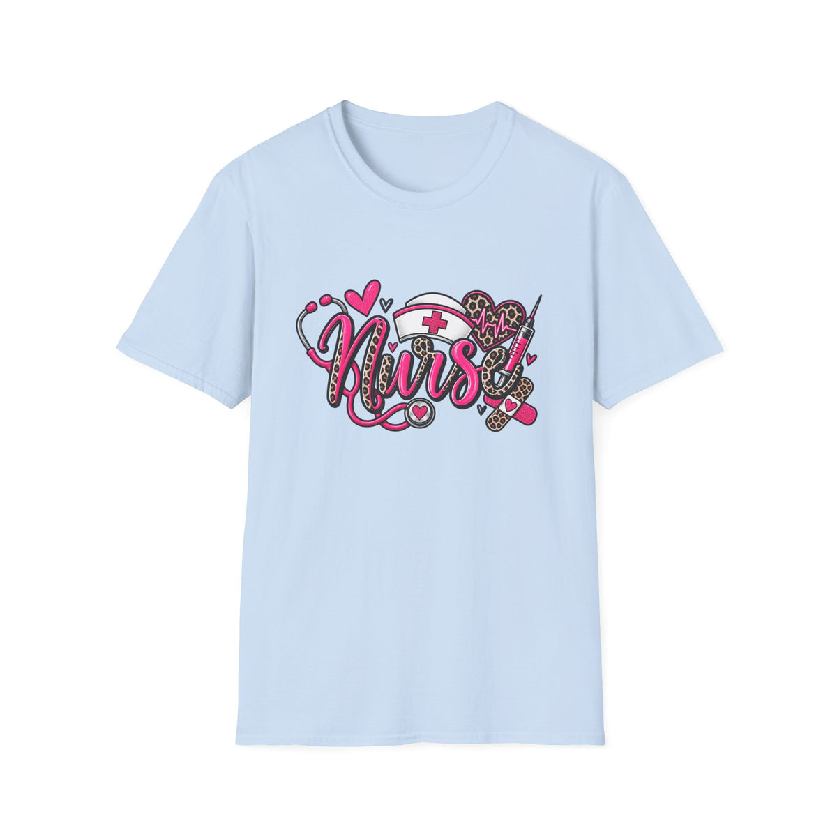 Nurse Heartbeat Graphic T-Shirt — Pink Leopard Medical Nurse Tee
