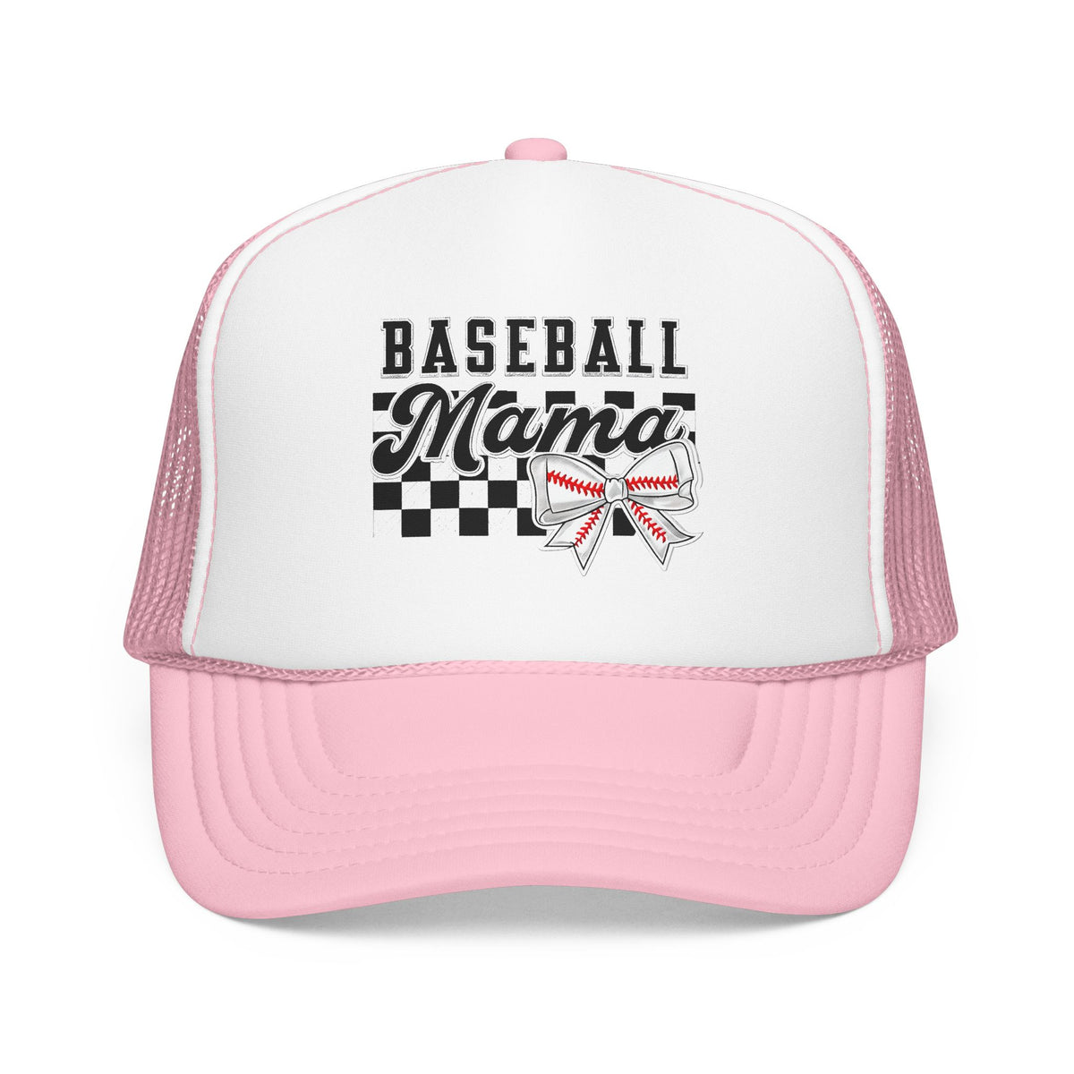 Baseball Mama Trucker Hat – Mom Cap with Checkerboard & Bow