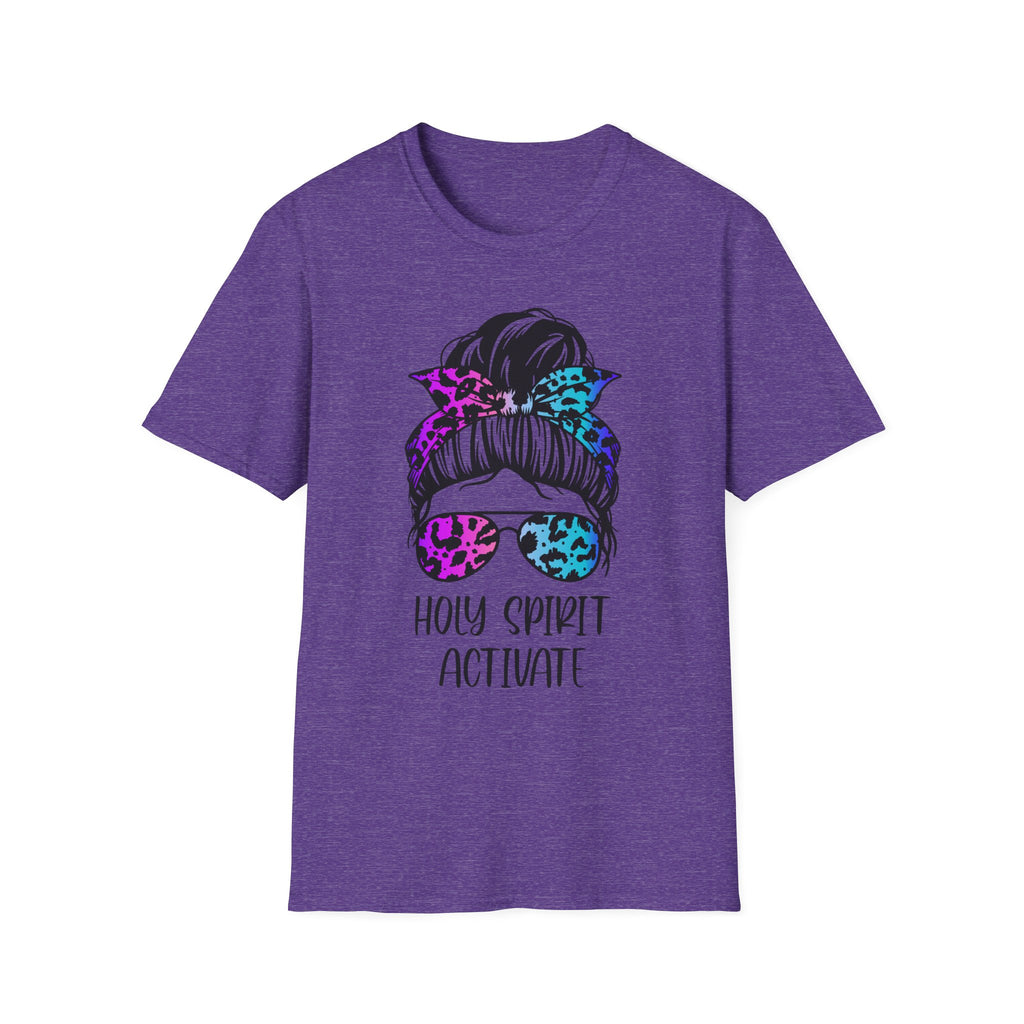 T-Shirt — Holy Spirit Activate Messy Bun Graphic Tee (Leopard Bow & Sunglasses)