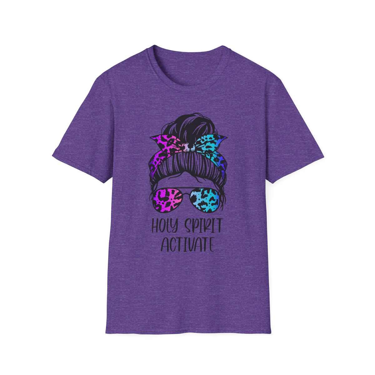 T-Shirt — Holy Spirit Activate Messy Bun Graphic Tee (Leopard Bow & Sunglasses)