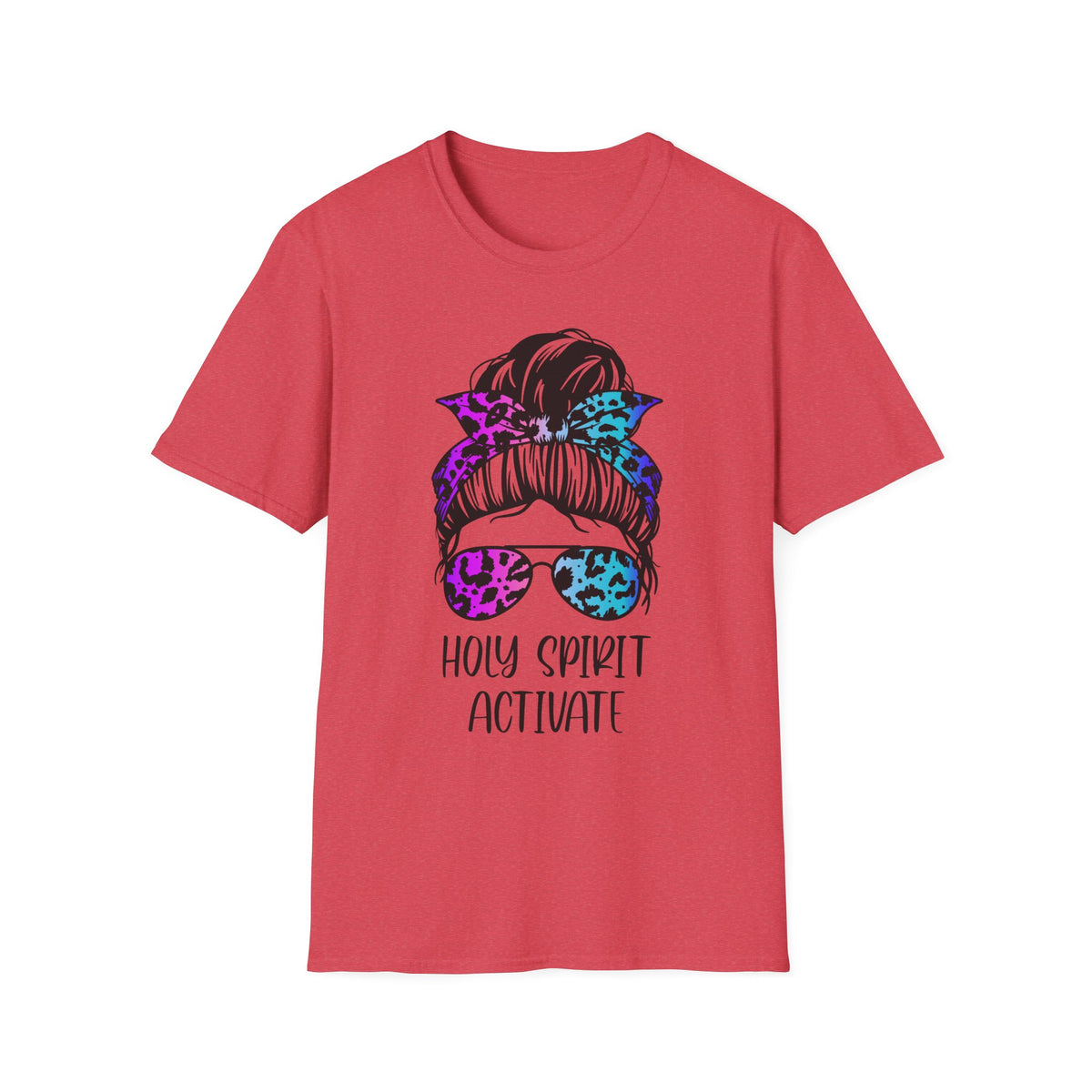 T-Shirt — Holy Spirit Activate Messy Bun Graphic Tee (Leopard Bow & Sunglasses)
