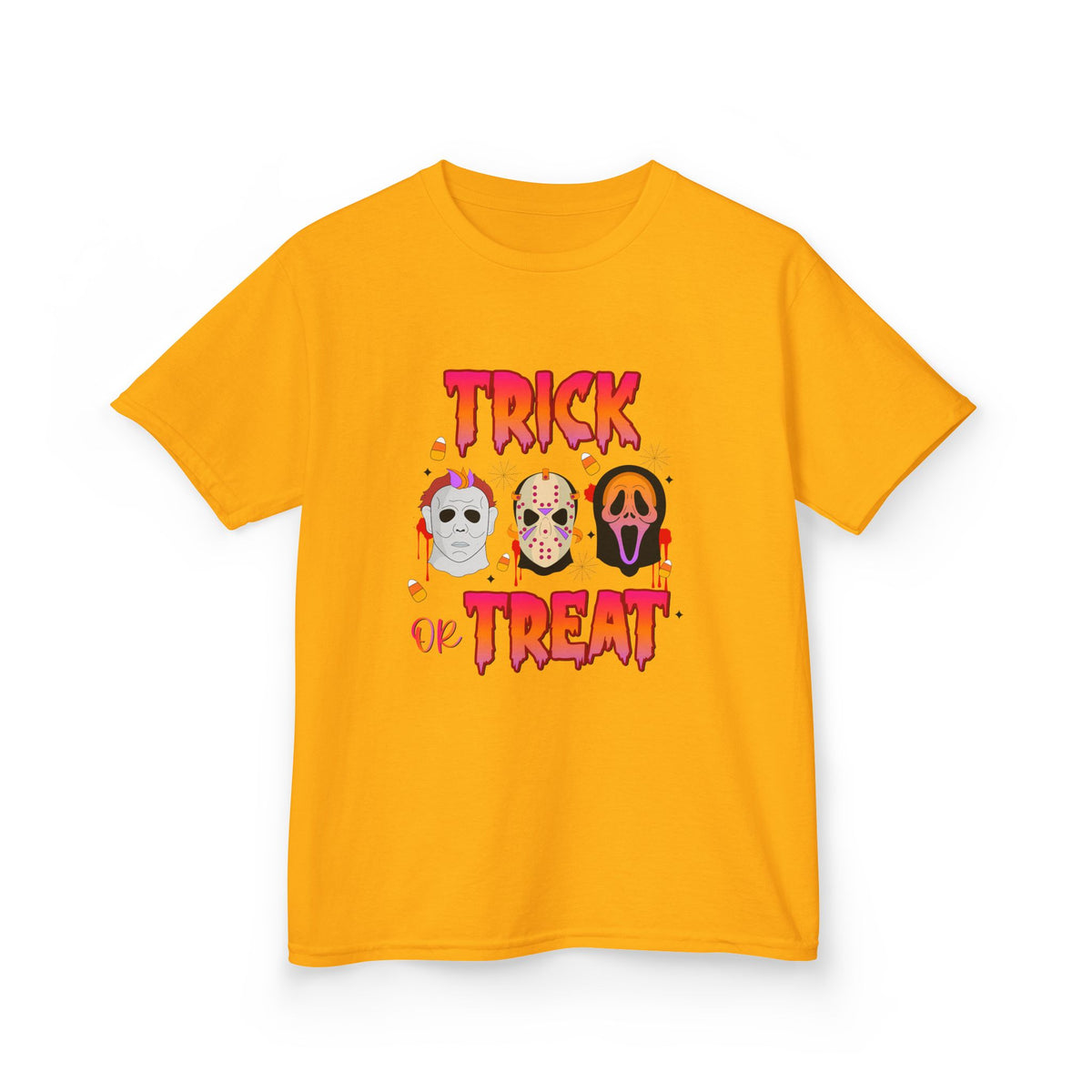 Kids T-Shirt — 'Trick or Treat' Halloween Mask Faces Tee