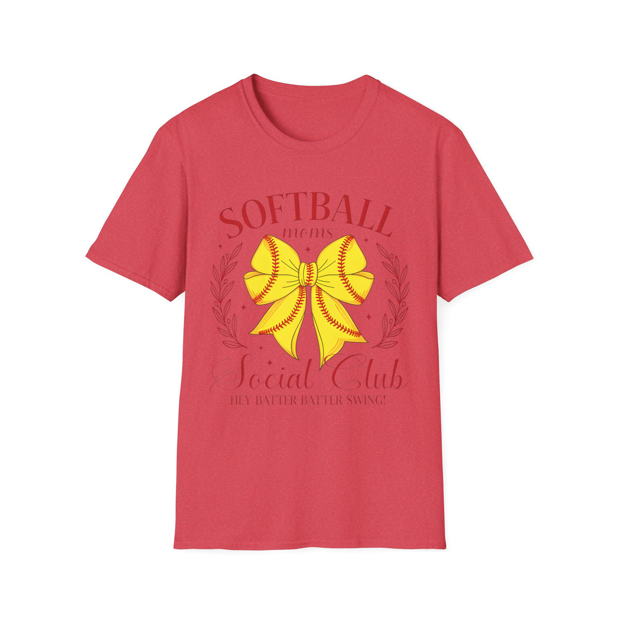 Softball Mom T-Shirt — Yellow Bow Baseball Stitch Design